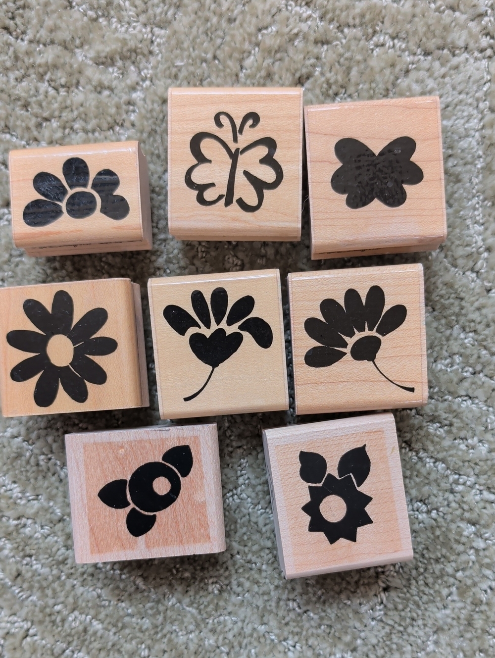 Flower & Butterfly Stamp Set - Natural Wood